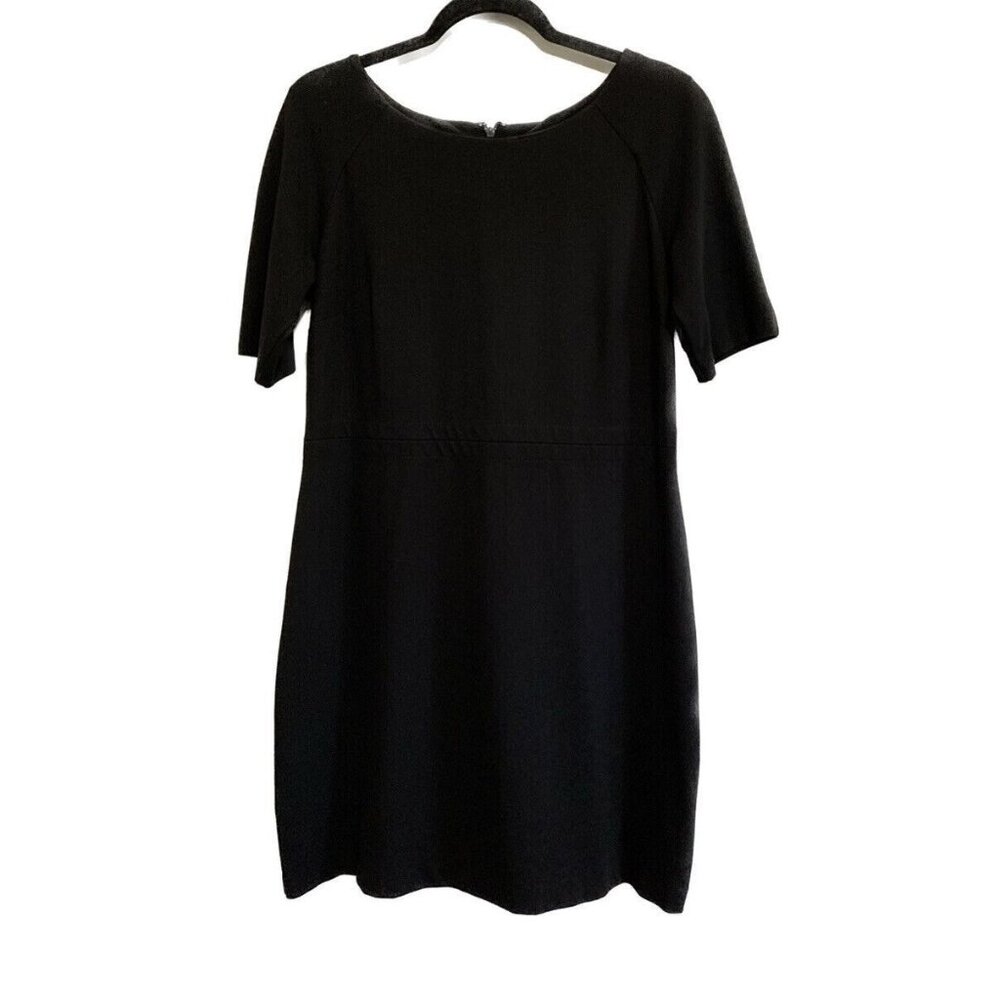 Talbots Womens Black Ponte Sheath Dress 8 Short Sleeves Darted Minimalist Career